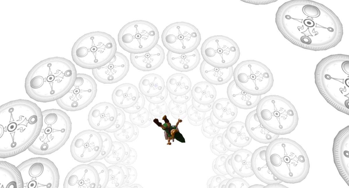 Illustration of Link surrounded by Ocarina of Time symbols, evoking the time rewind at the heart of the Three-Day System
